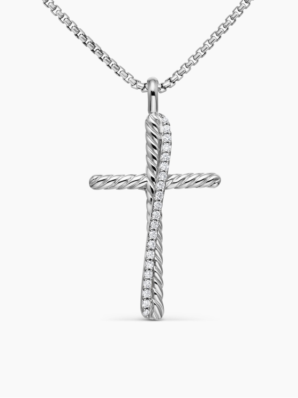 New in Box David Yurman Crossover Cross Necklace Sterling Silver with Diamonds